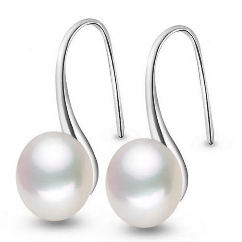 Classic White Pearl & Silver Pearlcore Hook Drop Earrings NEW - Picture 2 of 5